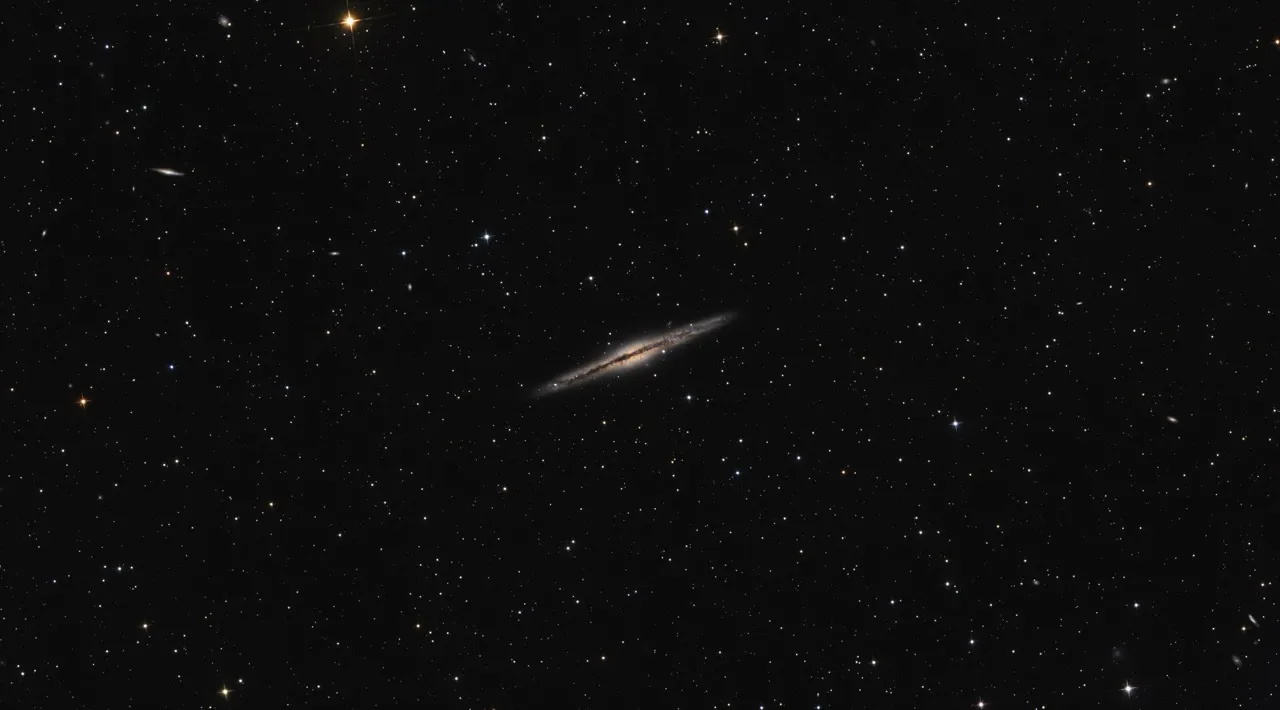 The edge-on spiral galaxy NGC 891 against a field of stars